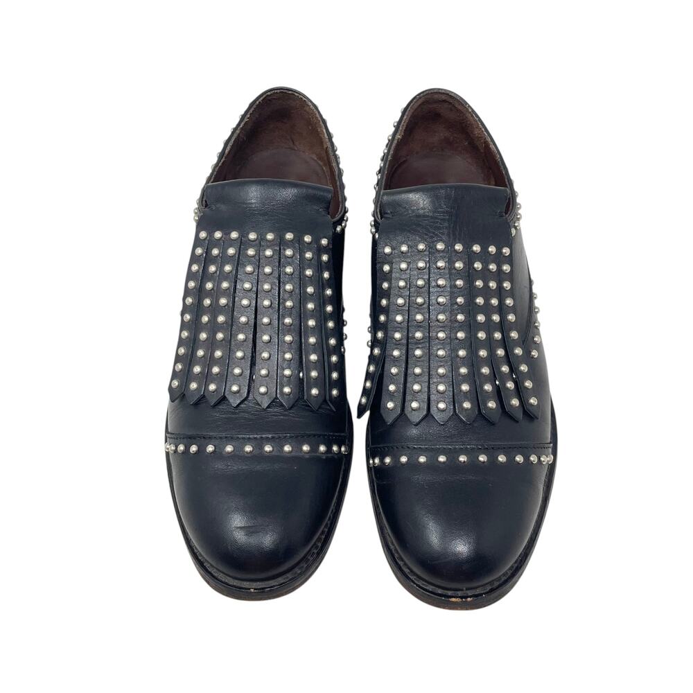 Boemos Black Silver Leather Studs Kiltie Oxfords - Loafers - Size 38